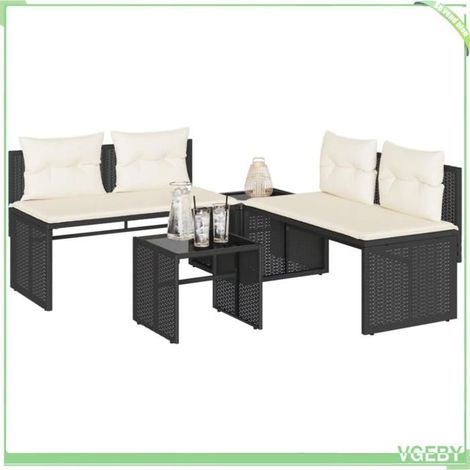 Salon de jardin - FAFEICY - 4003878 - Noir - Résine tressée - Coussins déhoussables (1/5)