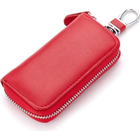 Etui porte-clés multifonction en cuir à fermeture éclair (rouge), (1/3)
