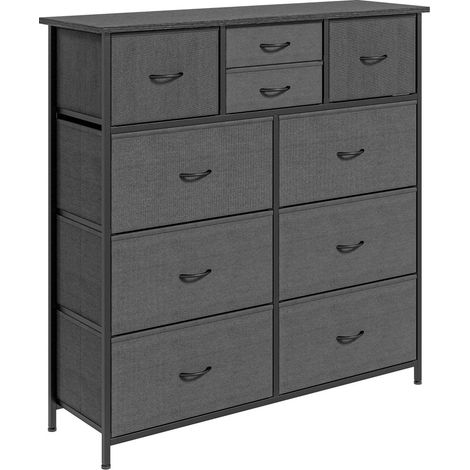 Commode-10-tiroirs-tissu-pliables-Commode-armoire-rangement-Acier-noir-Moderne-100x30x100cm (1/5)