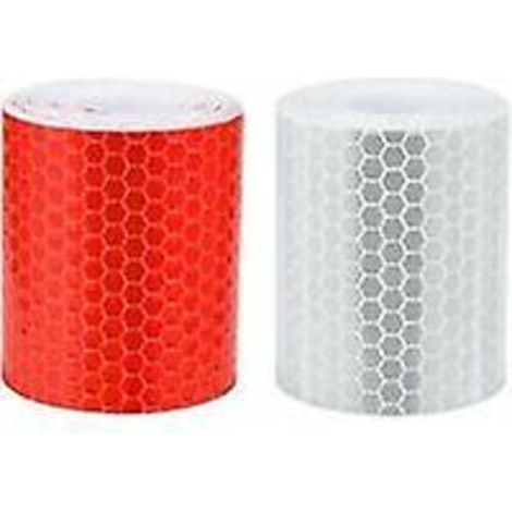 Ruban Adhésif Réfléchissant Haute Visibilité, 2 Rouleaux - 5cm x 3m, Autocollant pour Voitures, Remorques, Vélos, Casques - Blanc et Rouge (1/4)