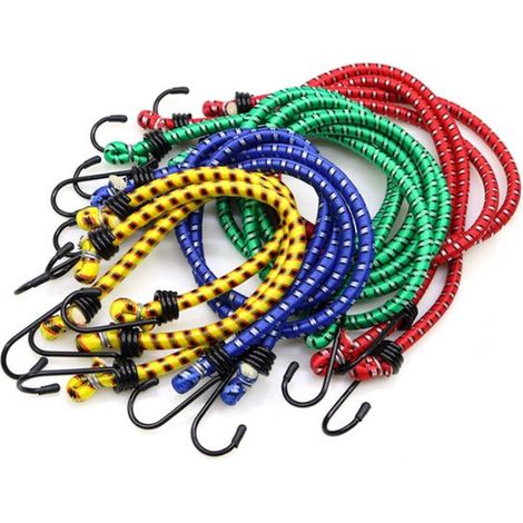 Cuerda elástica, 12 piezas, 60 cm, 40 cm, 100 cm, 80 cm, Ideales para asegurar la carga al mover muebles, Azul, amarillo, verde, rojo (1/5)