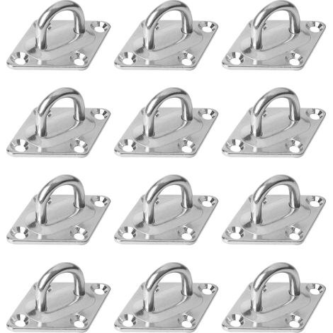 M5 Stainless Steel Eyelet Plate (12Pcs), Ceiling Deck Hook Stainless Steel Ceiling Plate Hooks Wall U Shape for Boat, Yoga, Training Strap, Swing, Hammock (1/5)