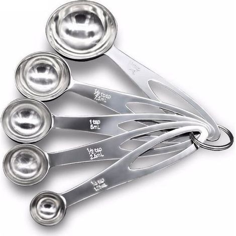 Online Store - Lot de 5 cuillères doseuse mesure cup tsp et ml pour Mesurer ingrédients Sec et Liquides ( café ,thé, ...) + creuse bille à melon (1/4)