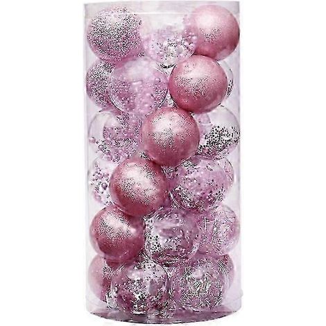 Ensemble de 24 décorations de Noël roses scintillantes de 60 mm pour sapin et sapin - (1/5)