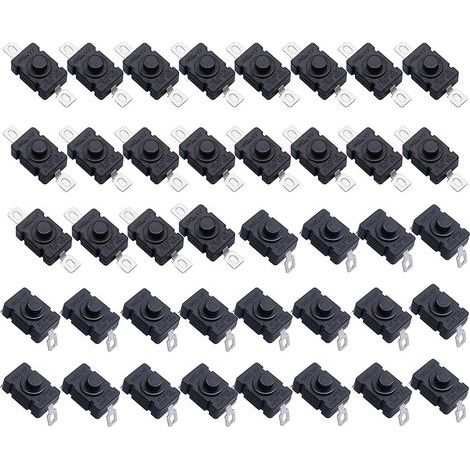 Lot de 40 Interrupteur à Bouton Poussoir Autobloquant, KAN-28 Mini Interrupteur Lampe de Poche (20 Pièces Broche Plate avec Trou + 20 Pièces Broche Pliée avec Trou) (1/5)