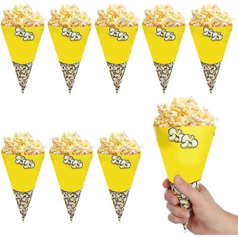 Sachets de popcorn en forme de cône, 50 pièces par paquet, disponibles en plusieurs couleurs. (1/5)