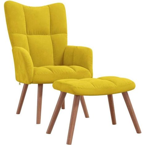Un fauteuil inclinable avec repose-pieds, en velours jaune moutarde. (1/5)