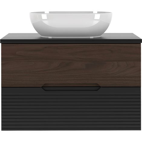 Waschtisch 80cm Sylla mit 2 Schubladen, Schwarz und Holzoptik (1/5)