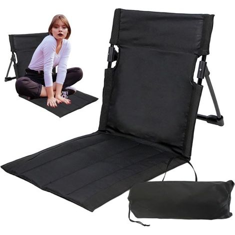 Tapis de plage avec dossier - Chaise longue pliable - Détente en plein air - Structure triangulaire stable - 68 x 40 x 39 cm Noir (1/5)