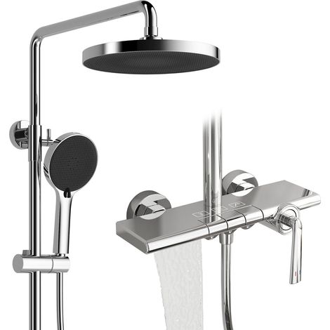 Colonne de Douche, RSS0700 Touches de Piano Ensemble de Douche, 10"/252mm Système de Douche, 4 Jets Pommeau de Douchette avec Pistolet, Cascade Robinet de Baignoire, 59A Tout en Cuivre (1/5)