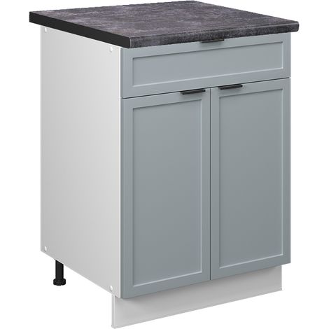 Mobiletto base per cucina Fame-Line, Blu-grigio chiaro, 60 cm con cassetto, PL Antracite, Vicco