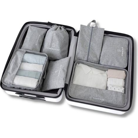 Ensemble de 7 cubes de rangement - Organisateur pour valise et sac à dos - Gris (1/5)