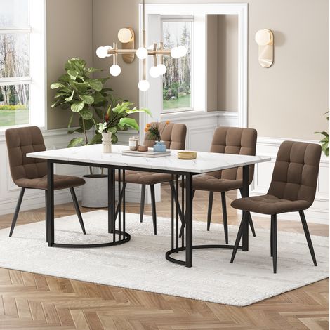 Mesa comedor con 4 sillas moderna mármol blanco metal OKMYHOME (1/5)