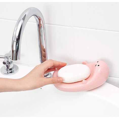 Porte-savon mignon en forme d'animal de dessin animé pour la salle de bain, un indispensable pour les enfants dans la salle de bain et la cuisine (couleur : rose).