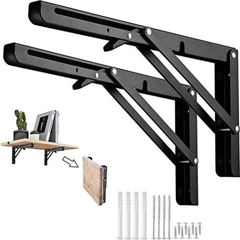 Folding Bracket 250mm Folding Wall Shelf, 2 Pieces Metal Folding Console Bracket, Bracket for Wall Shelf, Garage Shelf Support Frame