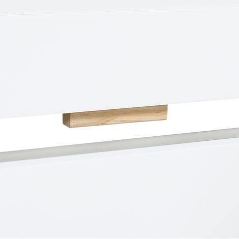 Lit superposé blanc 90x200 cm en bois avec 2 tiroirs, étagère ouverte et échelle (1/5)