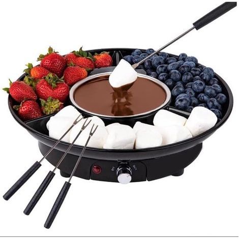 Electric Chocolate Fondue Set - 27.5 x 27.5 x 8 cm - Includes 4 fruit forks - Chocolate, cheese and candy melter - Chocolate melter - Black - 260 ml (1/5)