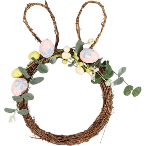 Couronnes de Porte d'Entrée Forme de Lapin Artificiel de 38 Centimètres Couronne De Printemps Décoration Printanière avec Œufs pour Extérieur Intérieur Mur Fenêtre Fête (1/5)