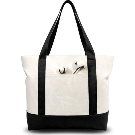Stofftasche mit Außentasche, wiederverwendbare Einkaufstasche, Reißverschluss oben, für Alltagsgegenstände, schwarz (1/5)