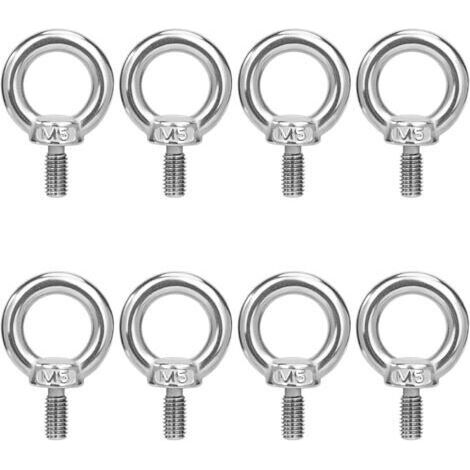 Boulons à œil M5, anneaux de levage, boulons à œil, anneaux filetés, vis en acier inoxydable 304 pour fixation et suspension, 8 pièces (1/4)