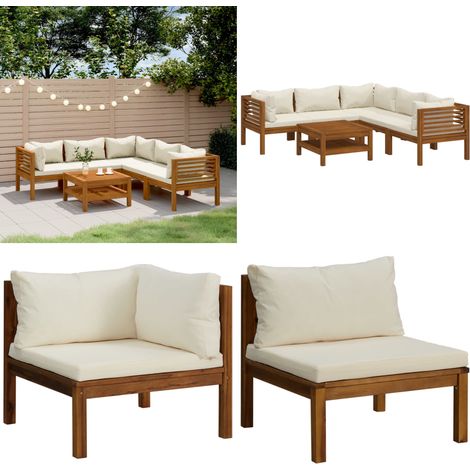 Set Divani da Giardino 6 pz con Cuscini Crema in Legno Acacia - Divani in legno - Cuscini da giardino