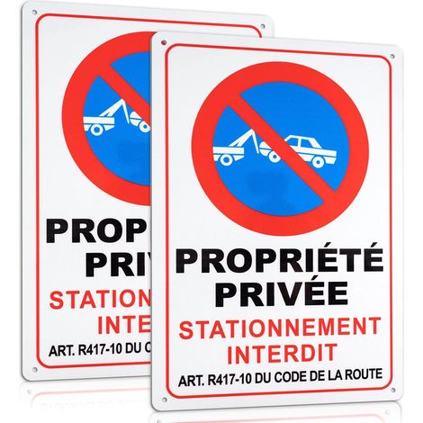 2 Pièces Panneau Interdiction de Stationner, 30 x 20 cm Panneau Propriété Privée Stationnement Interdit en Aluminium, Signalétique Parking avec Forage Préalable, Résistant aux UV, Imperméable (1/5)