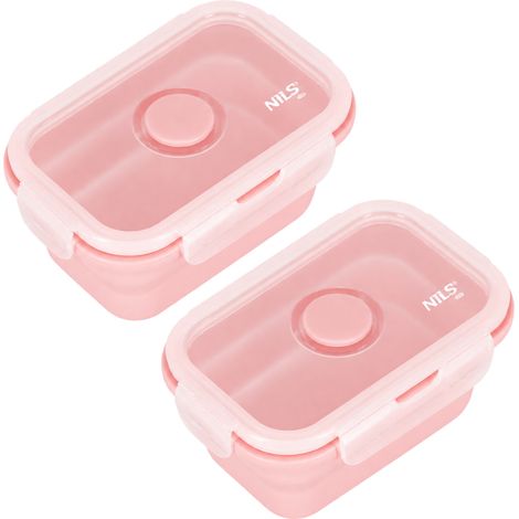 Folding Lunch Box, Pink, 500ml Capacity, 2-Pack (1/4)