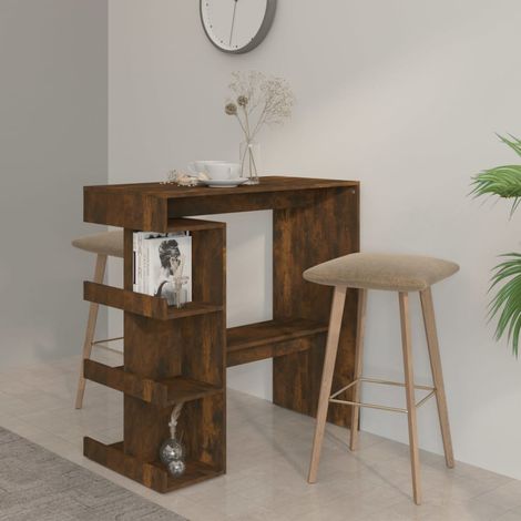 FIMEI Table de bar et étagère de rangement Chêne fumé 100x50x101,5 cm