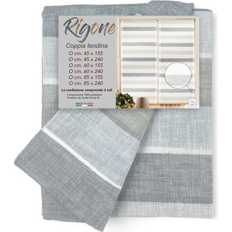 COPPIA tendina VETRO MODERNA larga 45 o 60 o 85 RIGONE Grigio e Tortora COPPIA (2 TELI) CM. 60X155