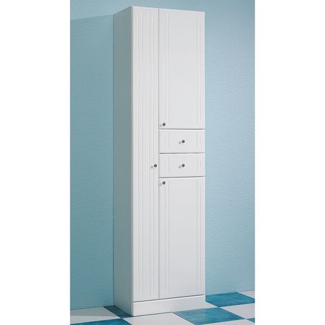 Bad Hochschrank in weiß mit weiß Hochglanz NEMI-66, B/H/T: ca. 50/188,5/33 cm (1/4)