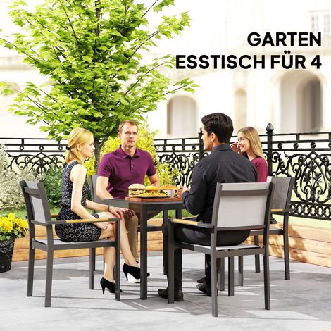 Table de jardin aluminium 73x73 cm, table buffet résistante intempéries effet bois, table campagnarde 4 personnes, noir