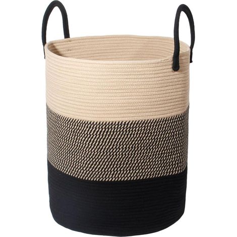 Wäschekorb Geflochten Henkel Wäschesammler Mehrfarbig D 38 x H 50 CM (1/5)