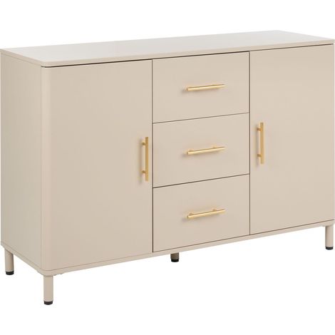 Credenza in acciaio a 2 ante con cassetti e maniglie dorate beige Ombura (1/5)