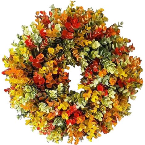 Ornement floral de porte 45 × 45 cm – Couronne artificielle aux couleurs d’automne pour Thanksgiving, Noël, entrée, mur, porche et intérieur (1/5)