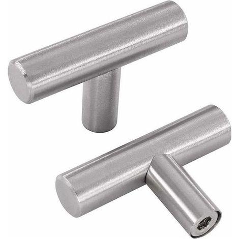 Online Store - Lot de 10 Poignees Argent - Bouton en T Meubles Porte Poignées Placard Tiroirs en Acier Inoxydable avec Vis (1/5)