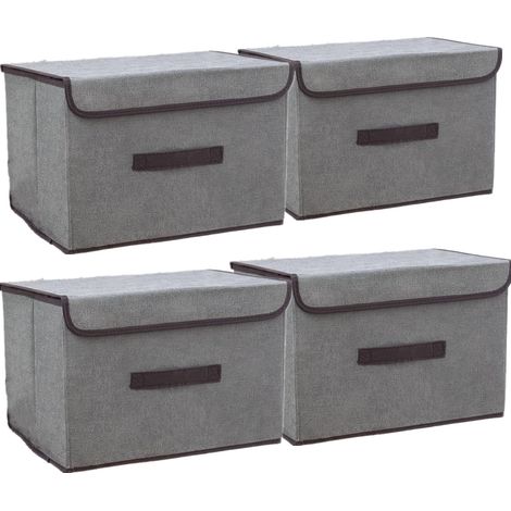 4 Boîte de rangement avec couvercle, tissu non tissé, pliable, pour placard, vêtements, jouets, gris (1/5)