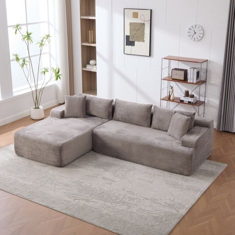 Canapé avec méridienne en chenille gris sans montage OKMYHOME (1/5)