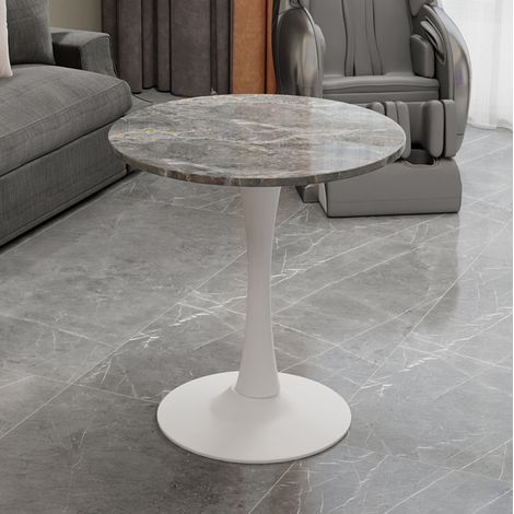 Runder Couchtisch 70 x 72 cm, weiß-grauer Marmor-Effekt HAVRYA (1/5)