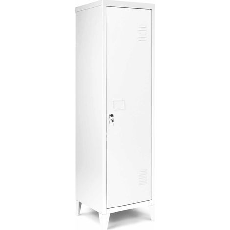Idmarket – Armoire vestiaire métal blanc 1 porte – Dimensions 38,5x38,5x133 cm – 2 étagères multipositions – Fermeture à clé