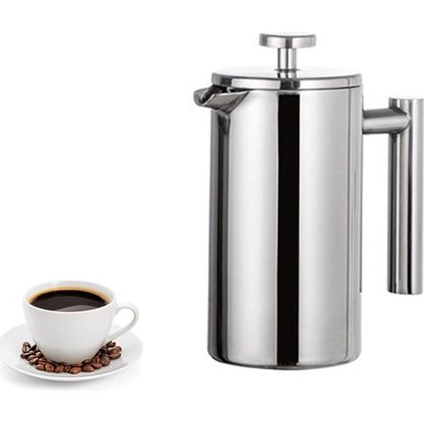 Caffettiera a pressa francese da 350 ml in acciaio inox. Caffettiera a pressa francese di alta qualità con triplo filtro in acciaio inox. Preparazione rapida del caffè. (1/5)