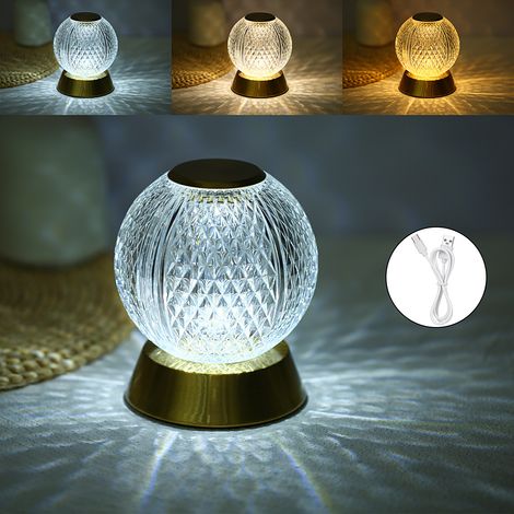 Ortviai Lampe de chevet sans fil en acrylique et métal, 3 températures de lumière, gradation continue, rechargeable USB-C (1/4)