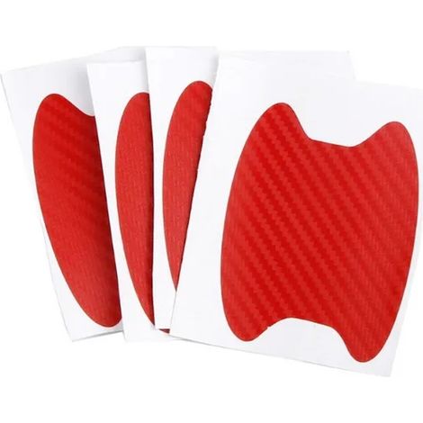 (Lot de 4 autocollants rouges) 4 autocollants de portière de voiture en fibre de carbone résistants aux rayures, film de protection pour poignées de voiture, accessoires de style extérieur (1/4)