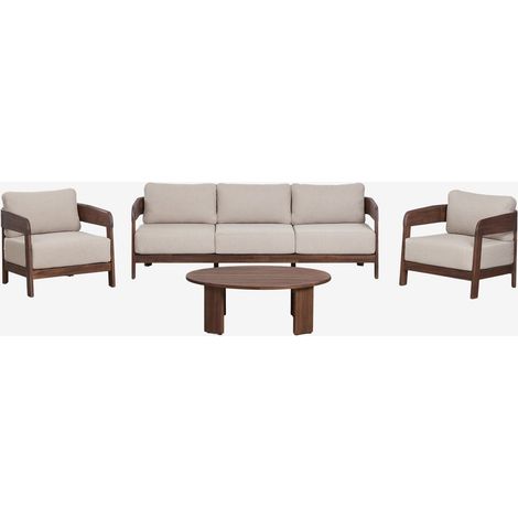 SKLUM Wohnzimmerset mit 3-Sitzer-Sofa, 2 Sesseln und Couchtisch aus Akazienholz Uleno Akazienbraun dunkel (1/5)