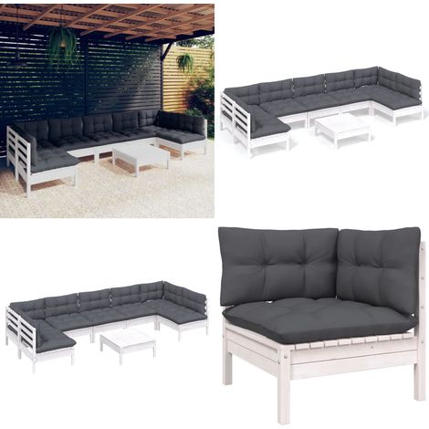 8-tlg. Garten-Lounge-Set mit Kissen Weiß Kiefer Massivholz - Gartensessel - Lounge Set - Gartenmöbeln - Outdoor Möbel - Kiefernholzmöbel - Home & Living (1/5)