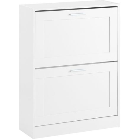 SoBuy FSR137-W Schuhschrank Schuharmoire Schuhkommode Eingangsmöbel, Schuhräummöbel mit 2 Klappen für Eingang Flur – L60xP25xH80 cm, Weiß