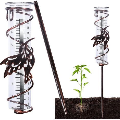 Pluviometre Exterieur Jardin, Pluviomètres en Verre avec Piquet en Métal, Pluviomètre Décoration en Fer Forgé, Pluviomètre Décoratif pour Jardin, Cour, Extérieure (Colibri) (1/5)