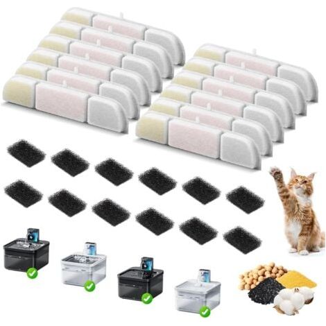 DownyPaws Filtre Fontaine Eau Chat, 12 Filtres de Fontaine à Eau Remplacement, Charbon Actif Filtre (1/5)