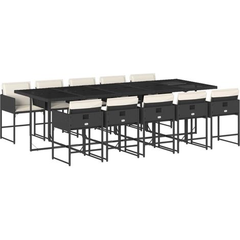Maison Exclusive - 11-tlg. Garten-Essgruppe mit Kissen Schwarz Po