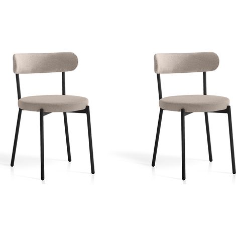 Set de 2 sillas de comedor, Detroit en textil texturizado beige y metal, 75x46x49 cm