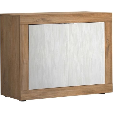 Buffet 2 portes aspect bois finition Mercure façades blanc texturées - OTELLO (1/5)